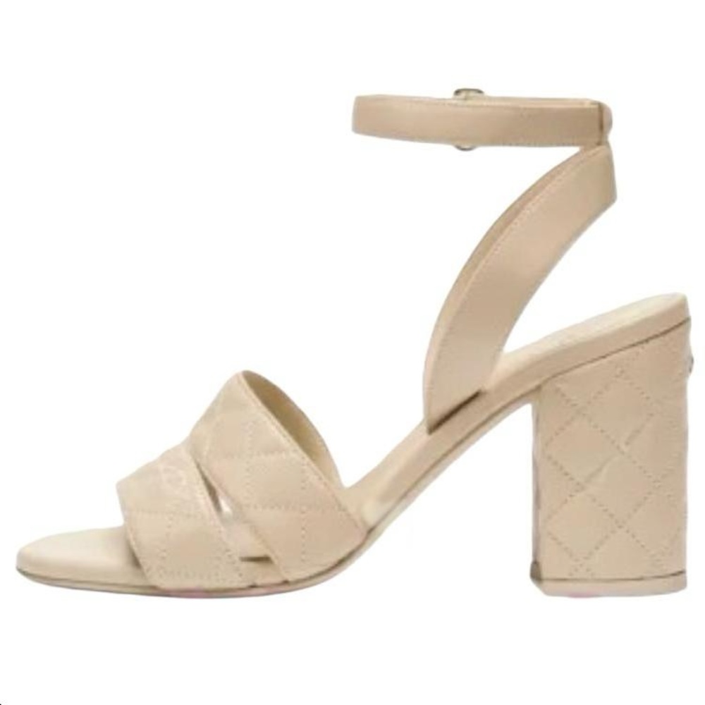 CHANEL Quilted Cream Leather Ankle-Strap Sandals 37.5 to 38 realistic sizing